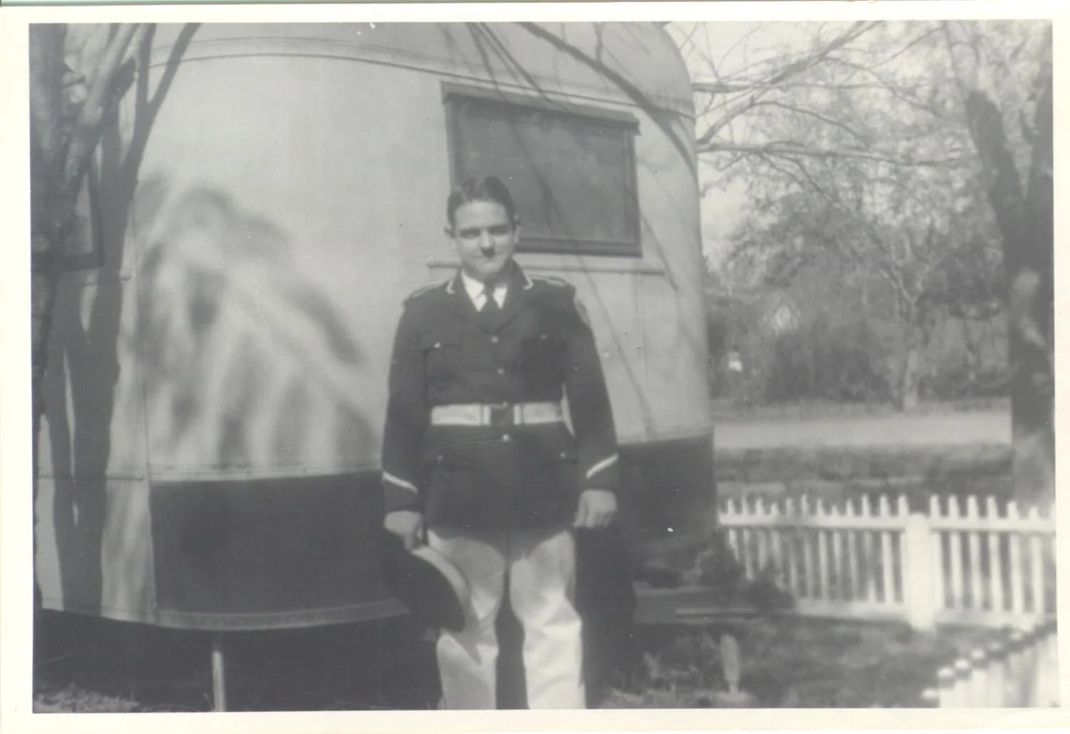 Photograph of Jacky Smith in a band uniform, member of the Kindness Club, Tulsa, OK, Aug. 1948.