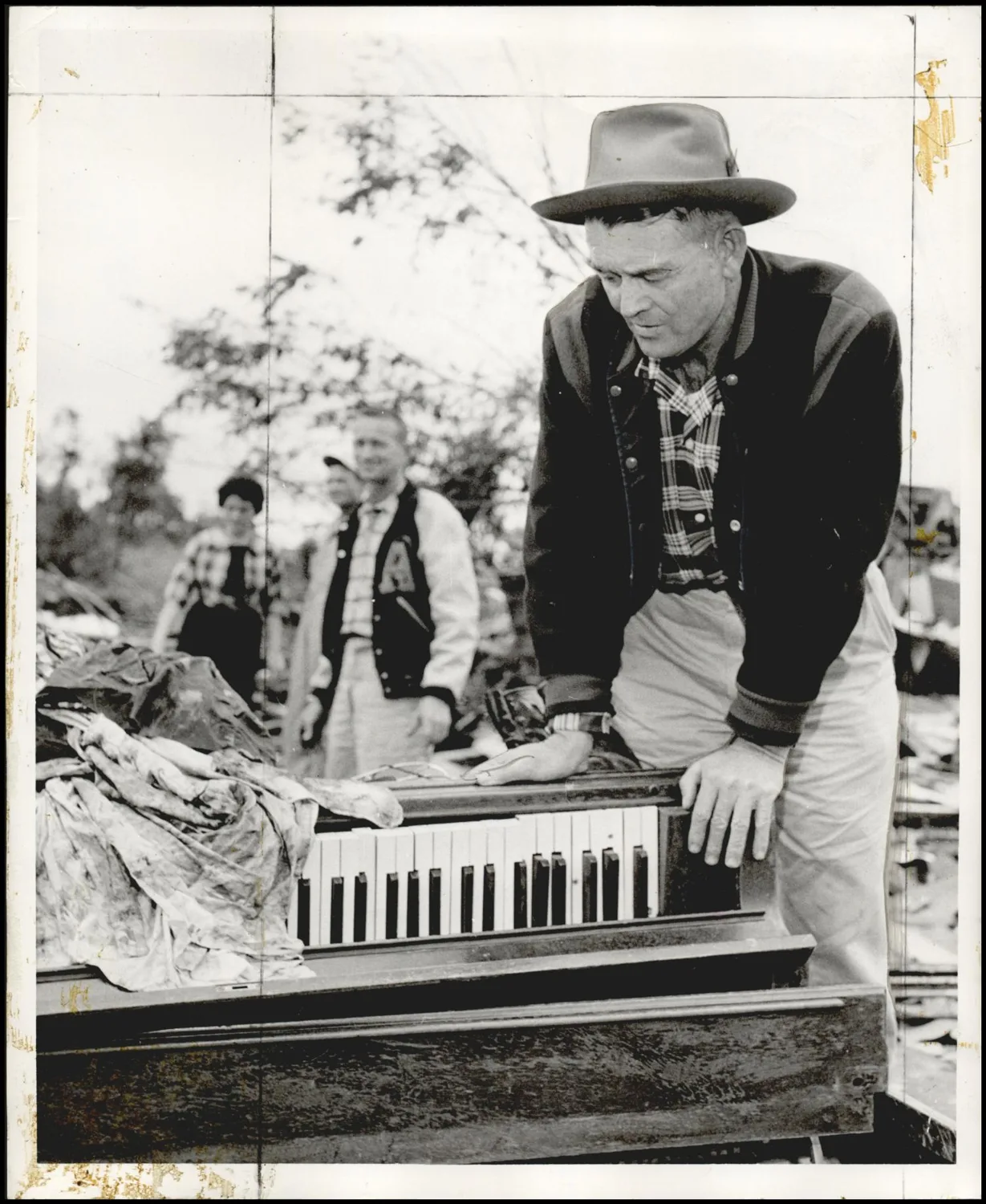 Photograph used for a story in the Daily Oklahoman newspaper. Caption: "No music will come out of this upright piano."