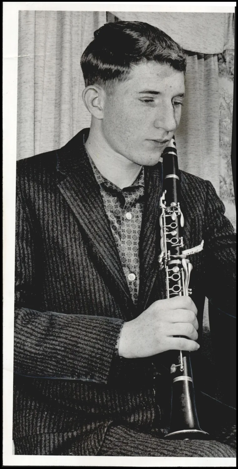 Photograph used for a story in the Daily Oklahoman newspaper. Caption: "In band end orchestra auditions the Shadeck brothers foot for superior rating and have won in regional state, tri state. Milo 16."