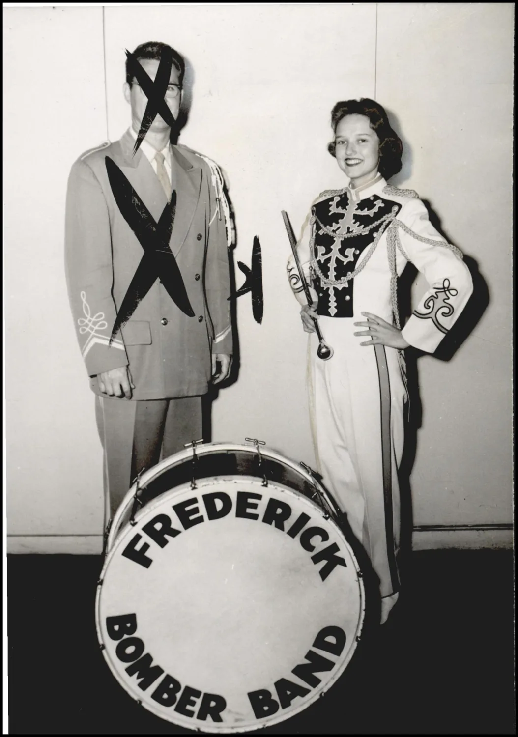 Photograph used for a story in the Oklahoma Times newspaper. Caption: "Leading Frederick highschool's Bomber band."