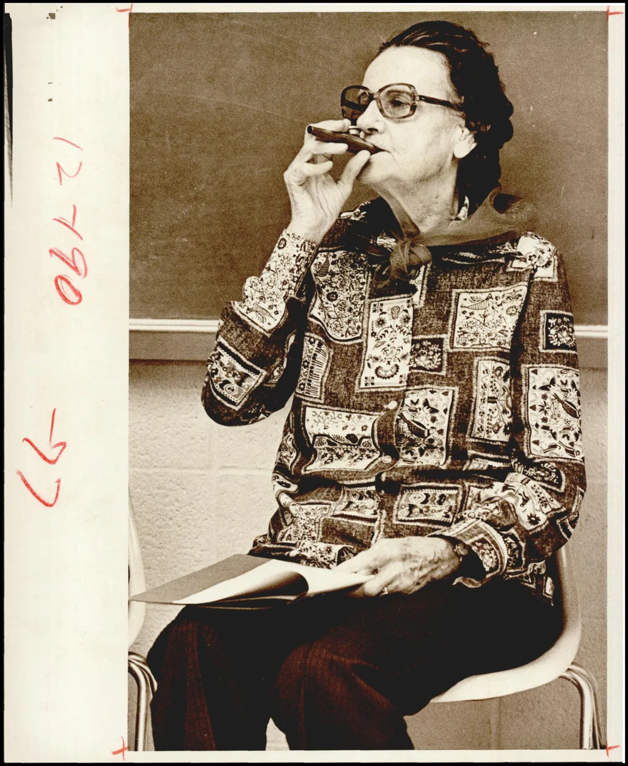 Photograph used for a story in the Oklahoma Times newspaper. Caption: "Anna Kupka toots her kazoo as part of the band."