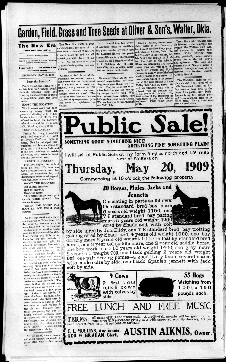 The Walter New Era reports that Randlett’s commercial organization was planning improvements and that the town had a cornet band and a baseball club.