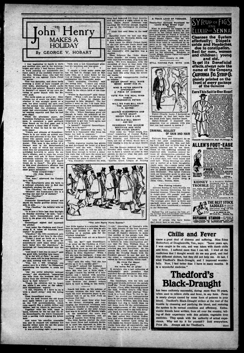 The Fort Towson Enterprise describes the Silver Cornet Band leading a Saturday-night parade in new uniforms and playing Sousa and ragtime music.